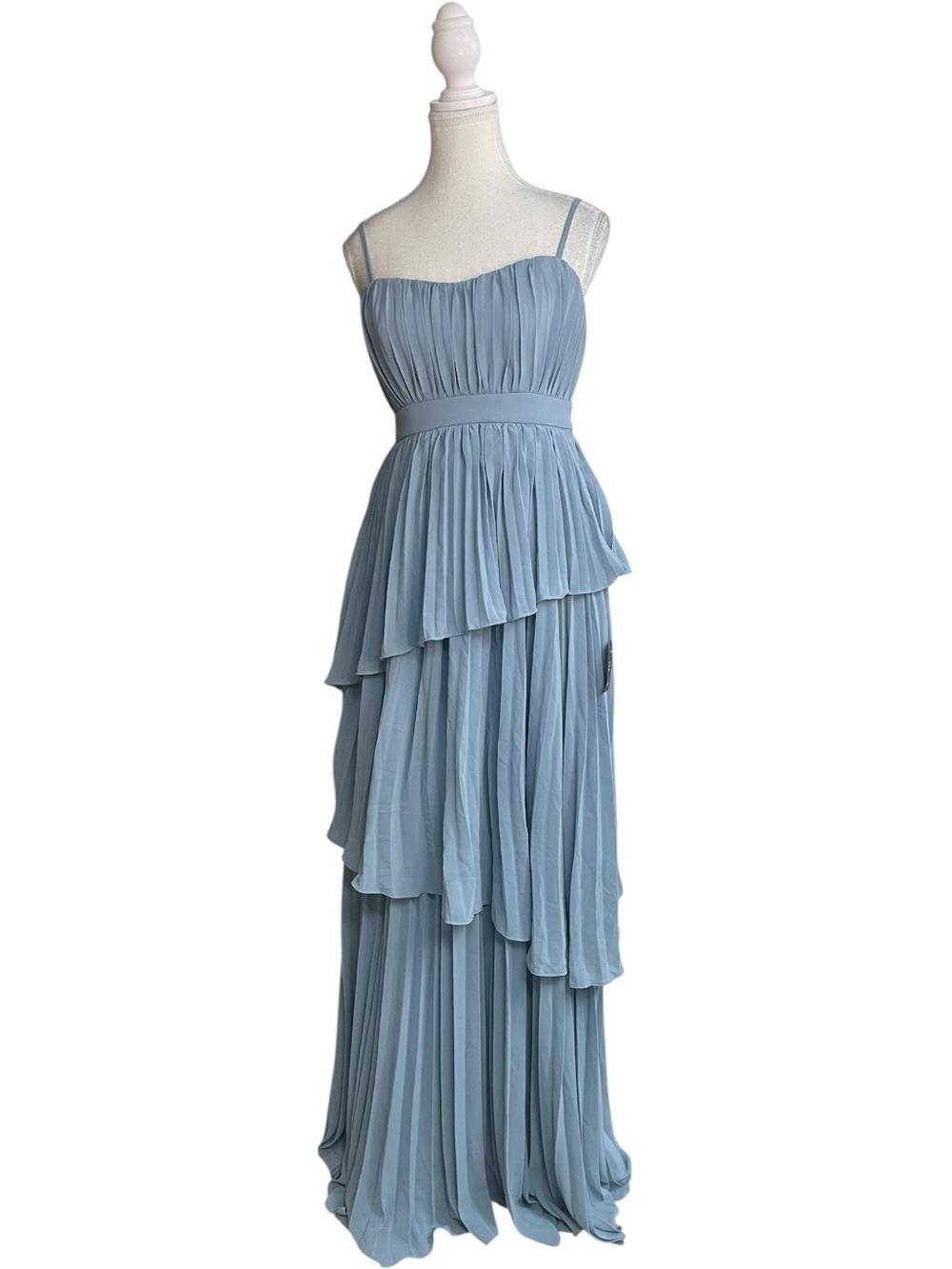 Lulus Jehona Sleeveless Pleated Tiered Maxi Dress Dusty Blue